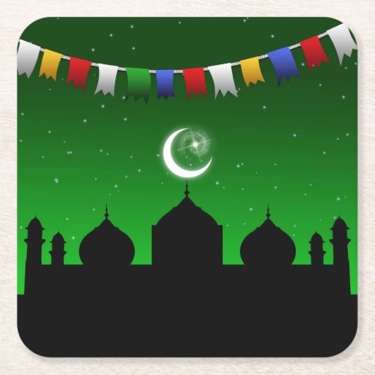 Farbenfrohe Gärten mit Moschee Rechteckiger Pappuntersetzer (Vorderseite)