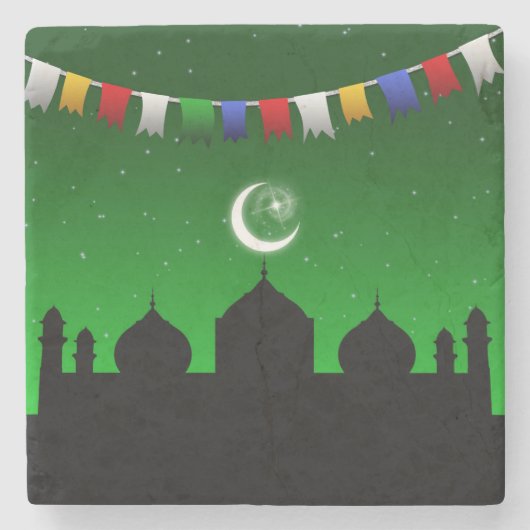 Farbenfrohe Gärten mit Moschee Steinuntersetzer (Vorderseite)