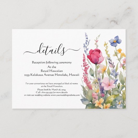 Farbenfrohe Gartenanlage Boho Wildblumen Eintritts Begleitkarte (Vorderseite)