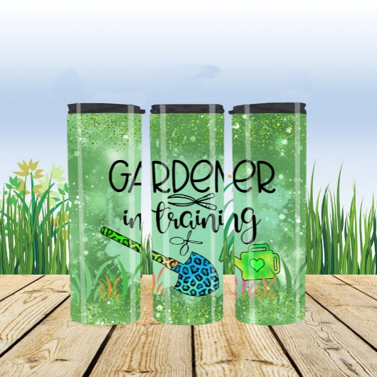 Farbenfrohe Gartengestaltung "Gärtner in Training" Thermosbecher