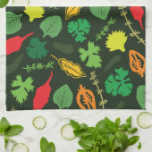 Farbenfrohe Gartenkräuter Muster Dunkles Muster Geschirrtuch (Gefaltet)