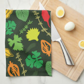 Farbenfrohe Gartenkräuter Muster Dunkles Muster Geschirrtuch (Viertel Falte)