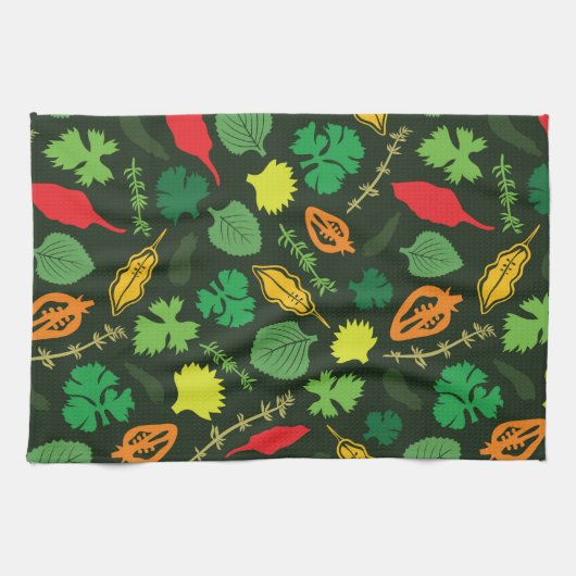 Farbenfrohe Gartenkräuter Muster Dunkles Muster Geschirrtuch (Horizontal)