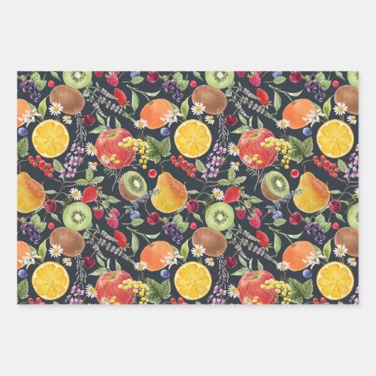 Farbenfrohe Gartenobst und Kräuterkollektion Geschenkpapier Set (Vorderseite 2)