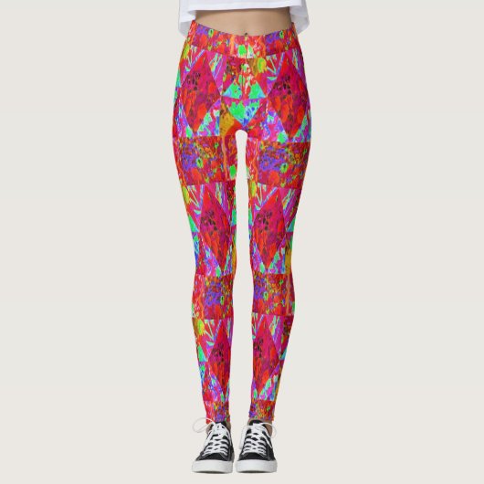 Farbenfrohe Gartenquiltmalerei mit Red Hydrangea Leggings (Vorderseite)