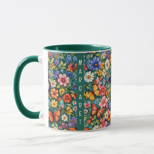 Farbenfrohe Gärtner Tasse Blume und Schmetterlinge (Links)
