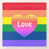 Farbenfrohe Gay Pride LGBTQ Rainbow Herz Glasuntersetzer (Vorderseite)