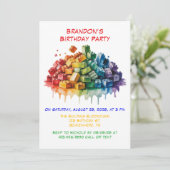 Farbenfrohe Gebäude Blocks Boy Birthday Party Einladung (Stehend Vorderseite)