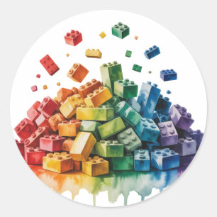 Farbenfrohe Gebäude Blocks Explosion Geburtstagspa Runder Aufkleber