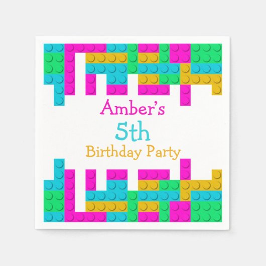 Farbenfrohe Gebäude Blocks Girl Birthday Party Serviette (Vorderseite)