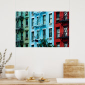 Farbenfrohe Gebäude mit Brandstiftungen Poster (Küche)