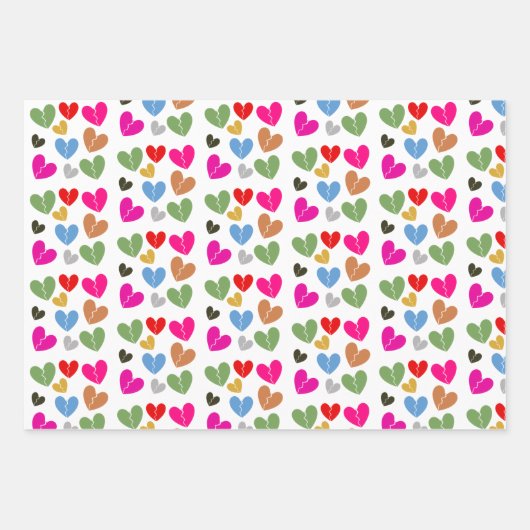 Farbenfrohe gebrochene Herzen: Liebe & Design Geschenkpapier Set (Vorderseite)