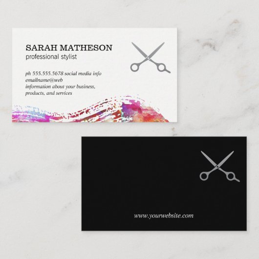 Farbenfrohe, gebürstete Textur beruflicher Stylist Visitenkarte (Vorne/Hinten)