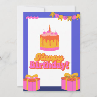 Farbenfrohe Geburtstagskarte mit Geschenken Einladung