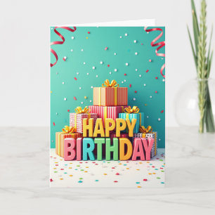 Farbenfrohe Geburtstagskarte mit Geschenken Karte