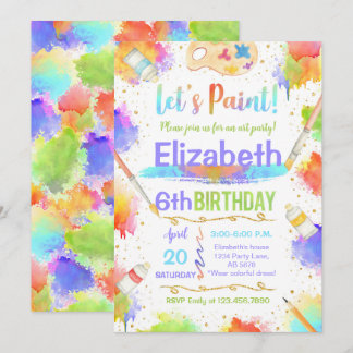 Farbenfrohe Geburtstagsparty von Let's Paint Art Einladung