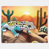 Farbenfrohe Gecko Rocks Design Fleecedecke (Vorderseite (Horizontal))