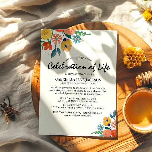 Farbenfrohe Gedenkstätte | Lebensfeier Einladung