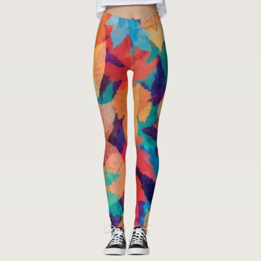 Farbenfrohe gefallene Blätter Leggings (Vorderseite)