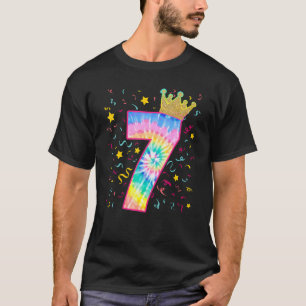 Farbenfrohe Gefärbte Krawatte Nummer 7 Jahre Alte T-Shirt