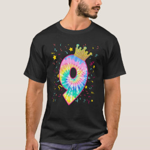 Farbenfrohe Gefärbte Krawatte Nummer 9 Jahre Alte T-Shirt