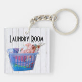 Farbenfrohe geflochtene Wäsche über Gefahren in bl Schlüsselanhänger (Rückseite)