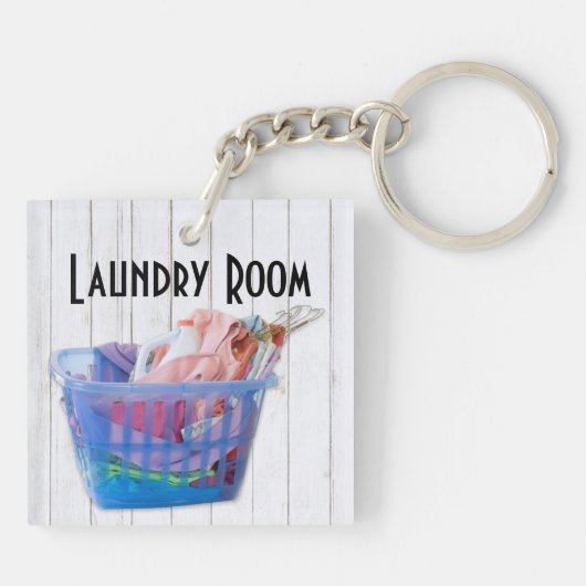 Farbenfrohe geflochtene Wäsche über Gefahren in bl Schlüsselanhänger (Rückseite)