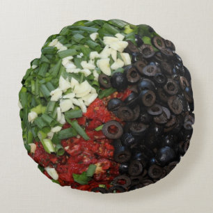 Farbenfrohe, gehackte Lebensmittel Rundes Kissen