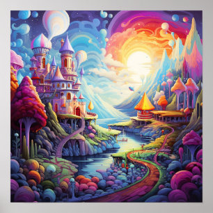 Farbenfrohe geheimnisvolle Fantasy-Landschaft Poster