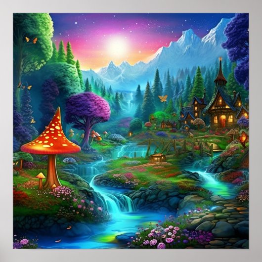 Farbenfrohe geheimnisvolle Fantasy-Landschaft Poster (Vorne)
