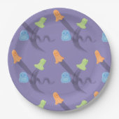 Farbenfrohe Geister im lila Halloween-Party Pappteller (Vorderseite)