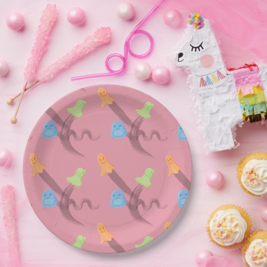 Farbenfrohe Geister in rosa Halloween-Party Pappteller (Party)