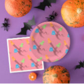 Farbenfrohe Geister in rosa Halloween-Party Pappteller