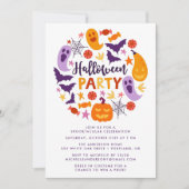 Farbenfrohe Geister und Pumpkins Halloween-Party Einladung (Vorderseite)