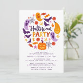 Farbenfrohe Geister und Pumpkins Halloween-Party Einladung (Stehend Vorderseite)