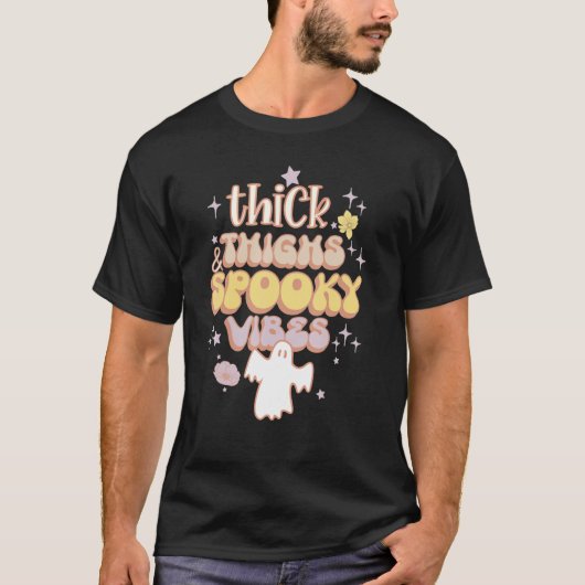 Farbenfrohe Geisterdicken und Spooky Vibes Hallo T-Shirt (Vorderseite)