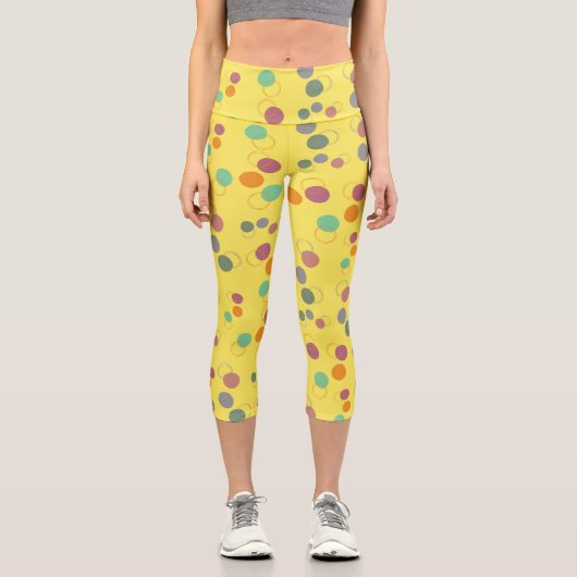 Farbenfrohe gelbe Bläschen Muster Yoga Capri Leggings (Vorderseite)