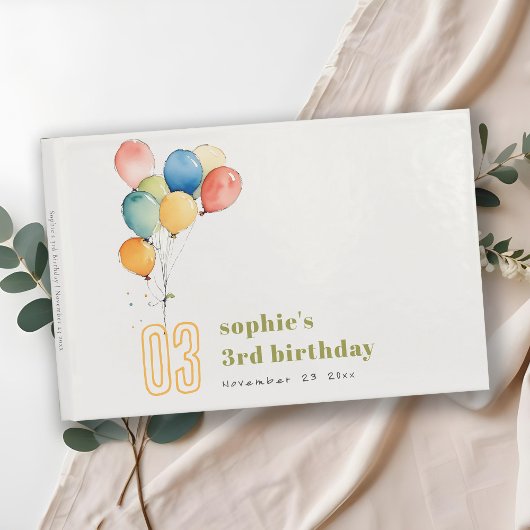 Farbenfrohe gelbe Rot-Grün-Balloons Kindergeburtst Gästebuch