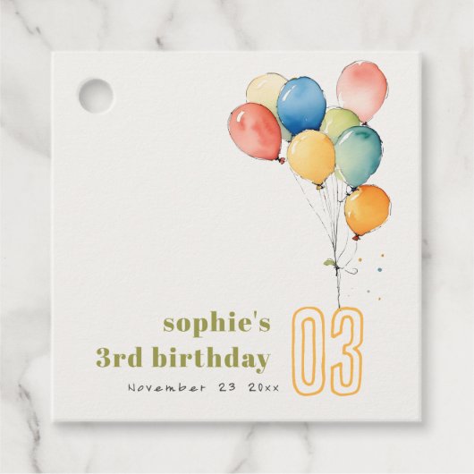 Farbenfrohe gelbe Rot-Grün-Balloons Kindergeburtst Geschenkanhänger (Vorderseite)