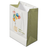 Farbenfrohe gelbe Rot-Grün-Balloons Kindergeburtst Mittlere Geschenktüte (Vorderseite Schrägansicht)