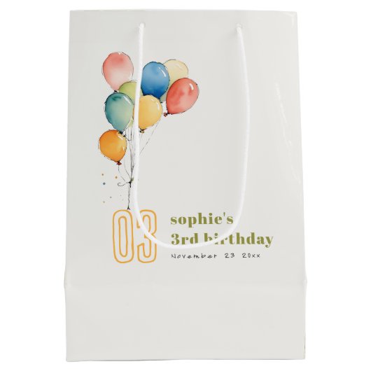 Farbenfrohe gelbe Rot-Grün-Balloons Kindergeburtst Mittlere Geschenktüte (Rückseite)