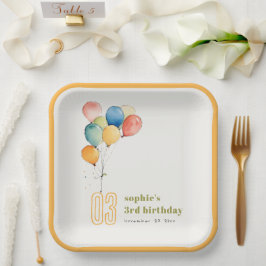 Farbenfrohe gelbe Rot-Grün-Balloons Kindergeburtst Pappteller