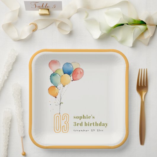 Farbenfrohe gelbe Rot-Grün-Balloons Kindergeburtst Pappteller (Hochzeit)