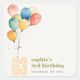 Farbenfrohe gelbe Rot-Grün-Balloons Kindergeburtst Quadratischer Aufkleber