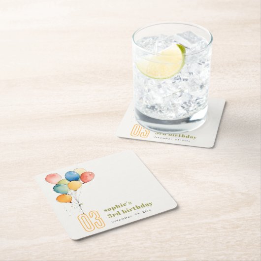 Farbenfrohe gelbe Rot-Grün-Balloons Kindergeburtst Rechteckiger Pappuntersetzer (Vor Ort)