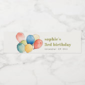 Farbenfrohe gelbe Rot-Grün-Balloons Kindergeburtst Wasserflaschenetikett (Einzelnes Label)