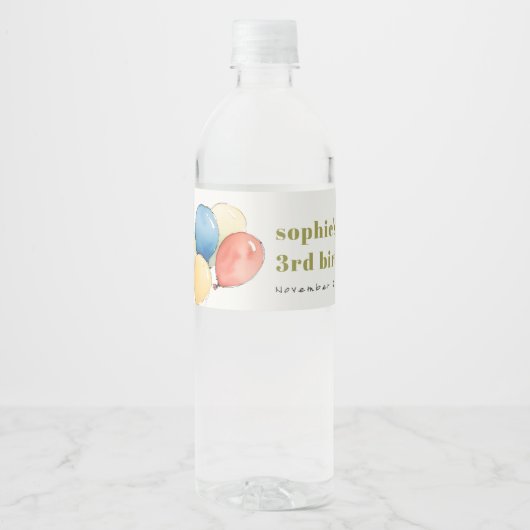 Farbenfrohe gelbe Rot-Grün-Balloons Kindergeburtst Wasserflaschenetikett (Vorderseite)