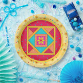 Farbenfrohe gelbe Rot-Quilt-Design-Muster Pappteller (Party)