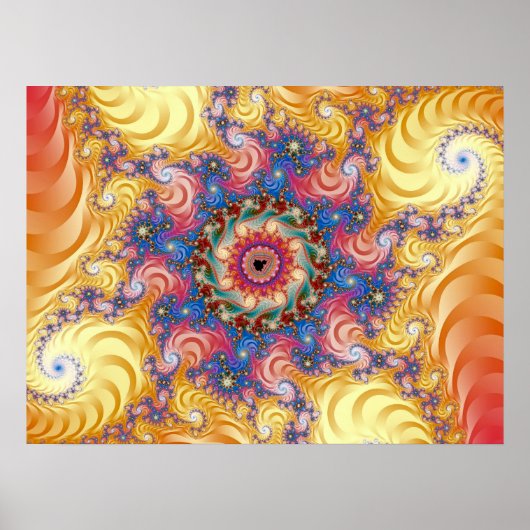 Farbenfrohe gelbe Spiralen Mandelbrot Poster (Vorne)