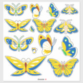 Farbenfrohe gelbe und blaue Schmetterlinge Aufkleber (Blatt)